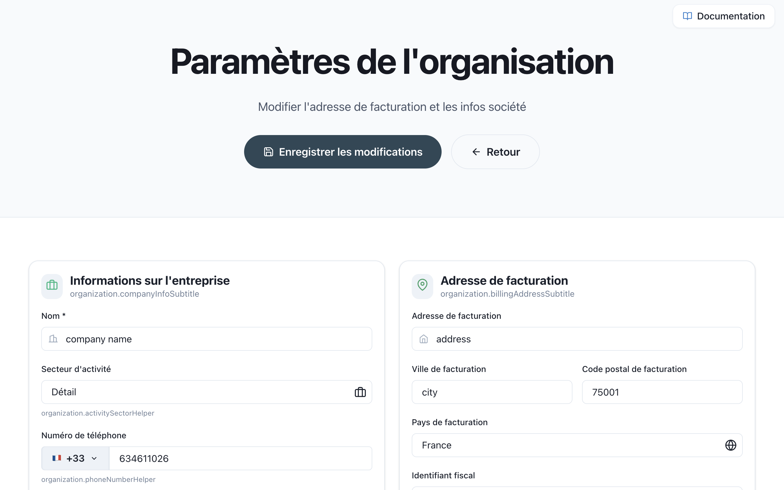 Configuración de la Organización