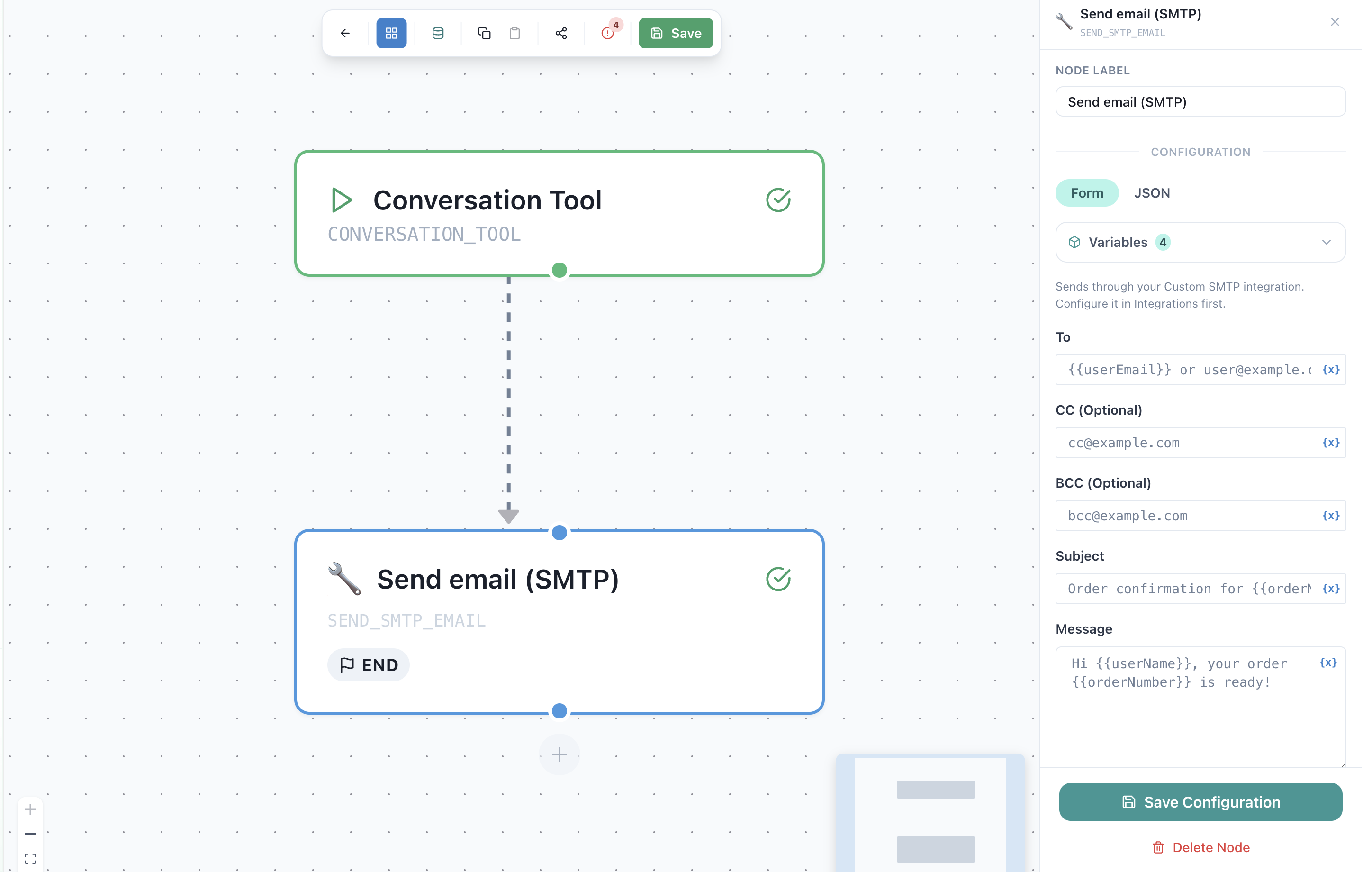 Azione Invia email (SMTP) in uno SmartFlow