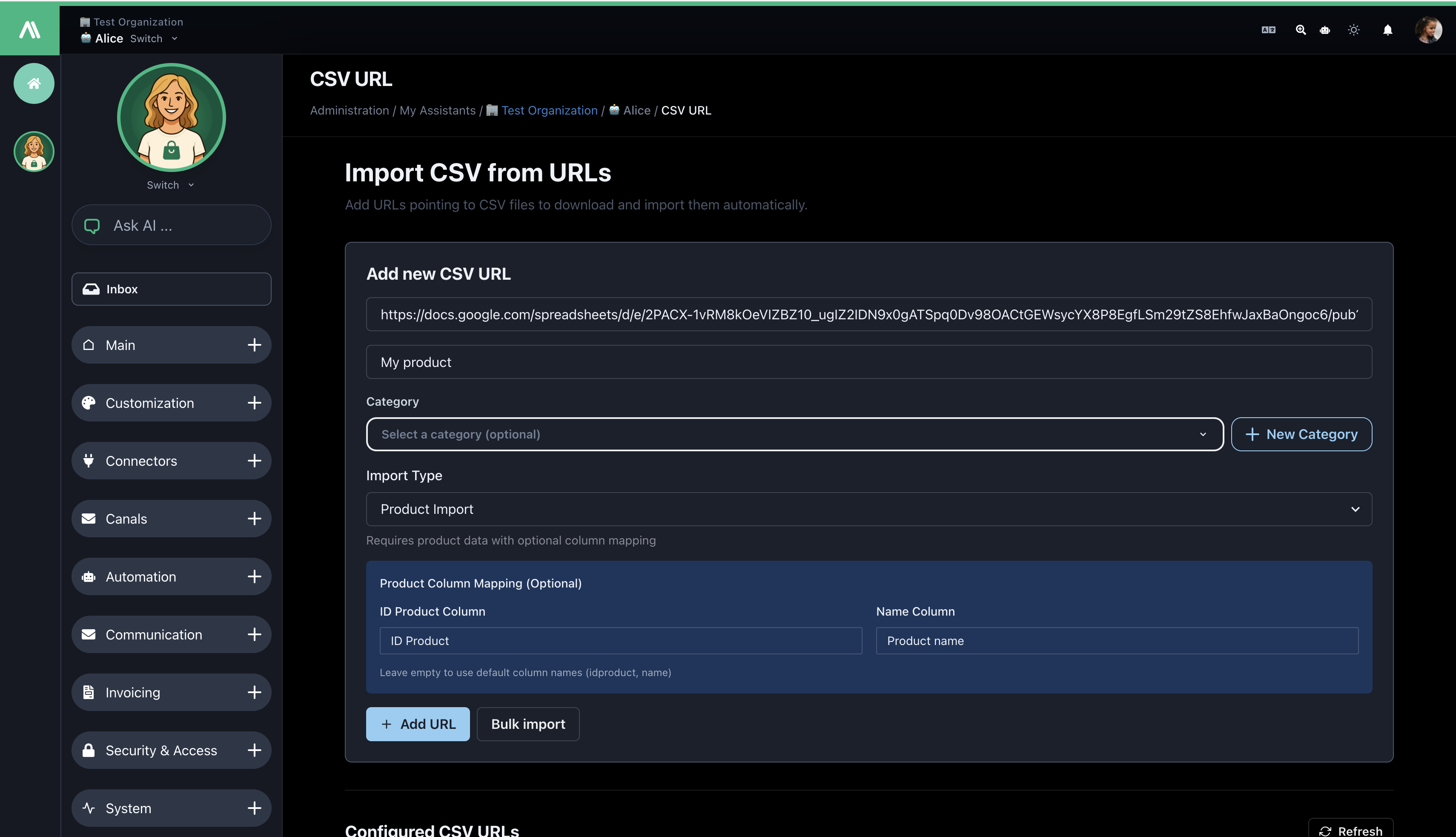 Single CSV URL Import Form