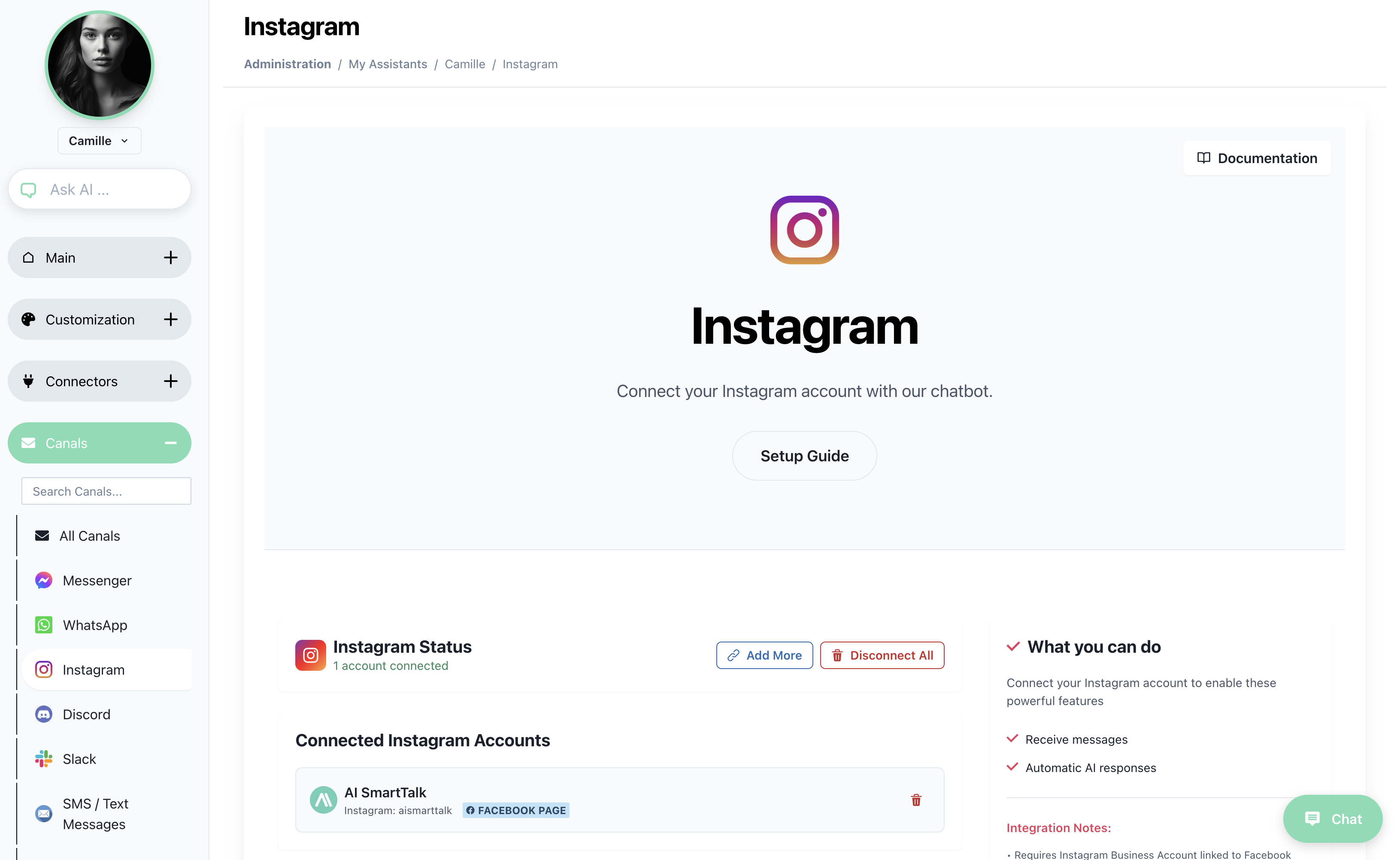 Integração do Instagram Direct