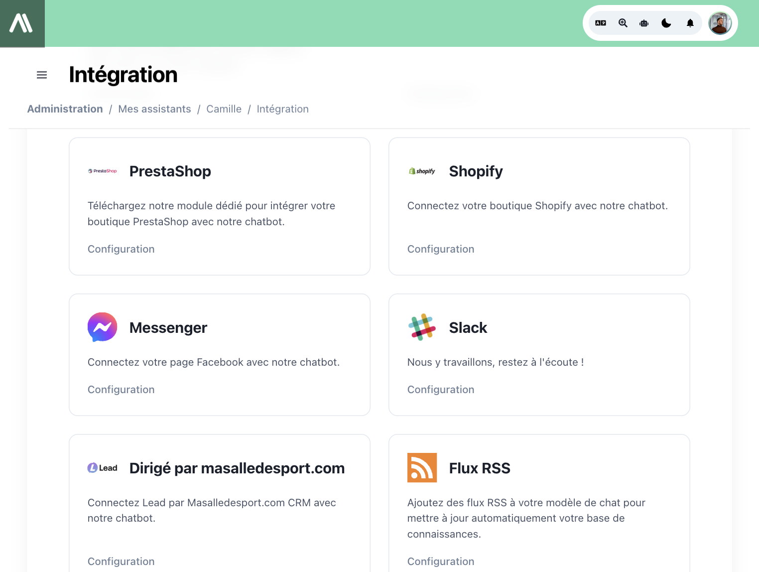 Stran za integracijo AI SmartTalk