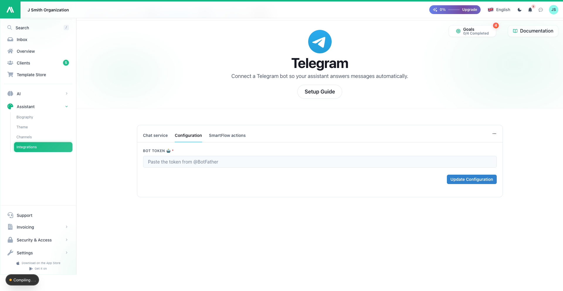 Paste your Telegram bot token
